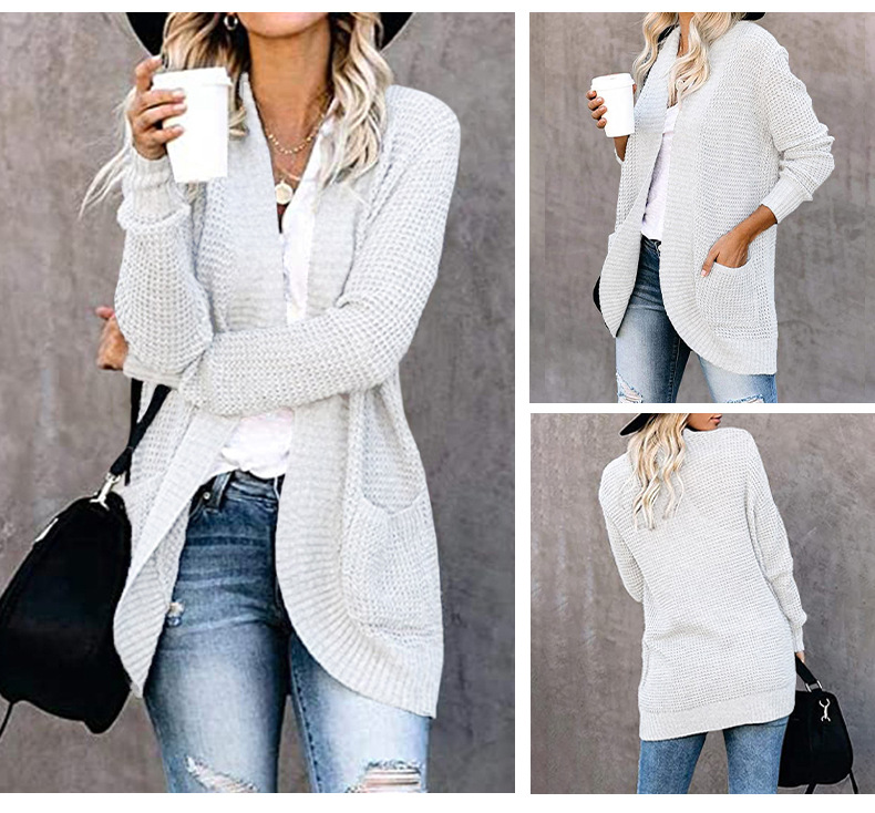 Women's Knitted Cardigan With Curved Placket For Women_voghion.com