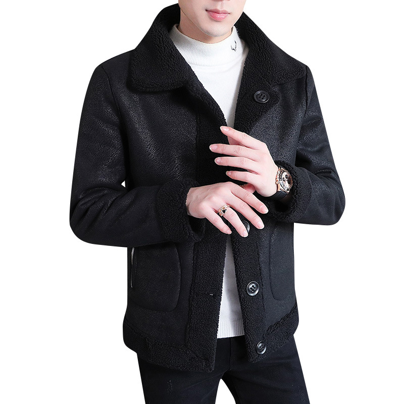 Winter new men's fur one-piece double-sided wearing lamb wool jacket fashionable lapel with thick velvet top_voghion.com