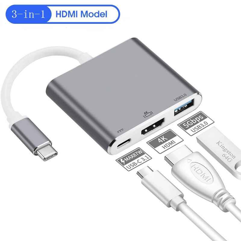 Трансграничная док-станция расширения «Три в одном» с Type-C на HDMI4k USB3.0 с поддержкой многопортового конвертера Nintendo