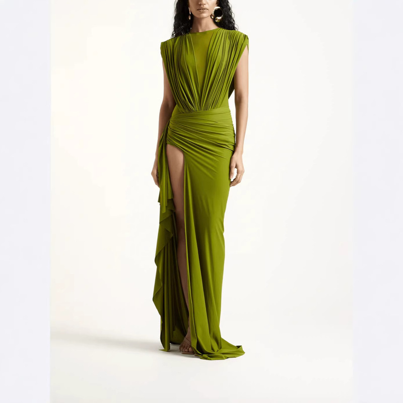 Independent E-Commerce Platform Cross-Border European and American Women's Fashion Foreign Trade New High-Slit Ruched Slim-Fit Fishtail Gown Dress for Women