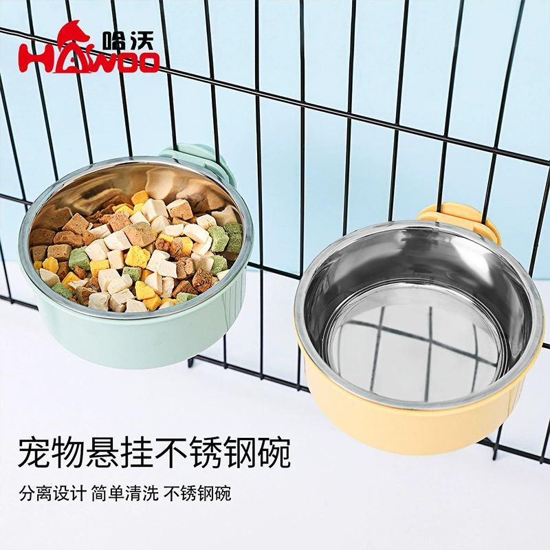 Подвесная миска для домашних животных из нержавеющей стали, миска для кошек, Антидетонационная утолщенная фиксированная миска для собак, Оптовая подвесная миска для кормления питьевой водой