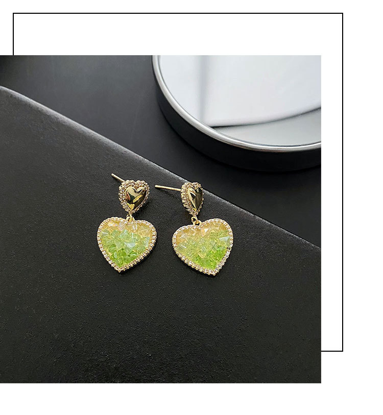 Titanium Steel Material 1 Pair Sweet Heart Shape Titanium Steel Inlay Artificial Crystal Drop Earrings