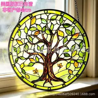 生命之树彩玻阳光捕手 绿色系彩绘玻璃挂饰 家居窗户装饰挂件