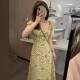 2025 Primrose Yellow Summer Flower Slimming Sweet French Square Neck Flying Sleeve Elegant Gentle Floral Long dress