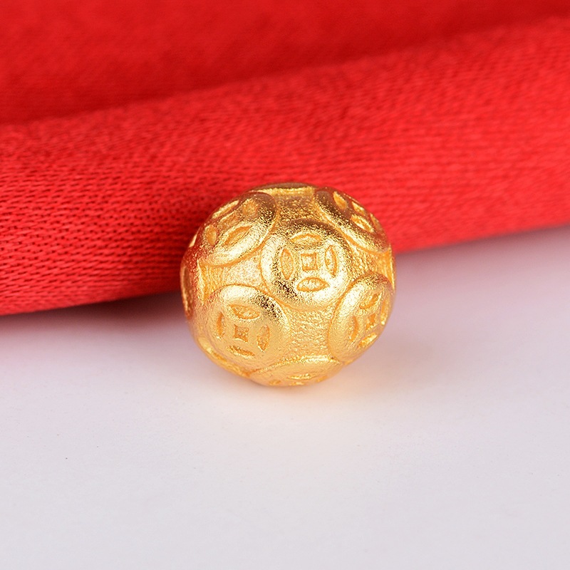越南沙金金钱珠六字真言珠DIY饰品配件批发横穿圆珠配件