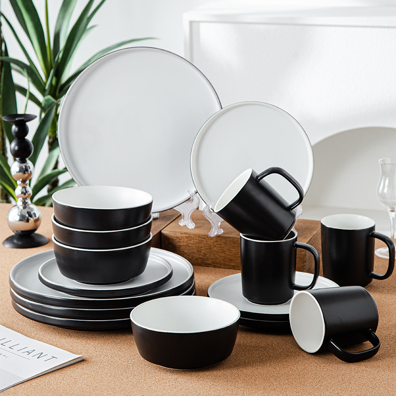 Cross-border Amazon matte glaze 16-piece ceramic tableware household dinner bowl and plate combination suit export
