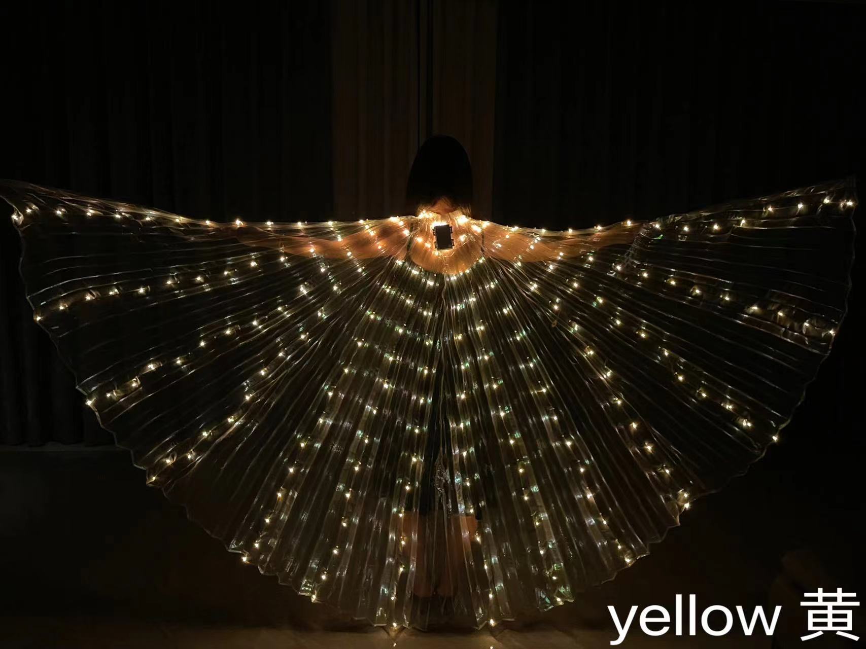 Halloween LED iluminado alas grandes alas 360 grados colorido adulto baile del vientre espectáculo de danza capa alas doradas