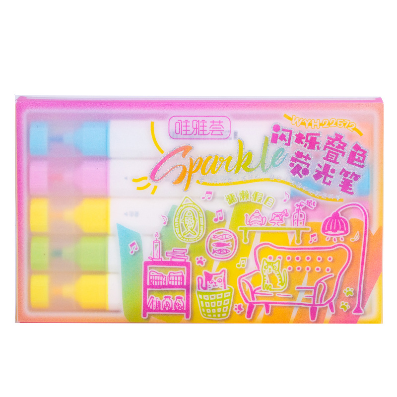 Resaltador de color apilado con flash de doble cabeza, bolígrafo clave para estudiantes, marcador con flash fino, juego de pintura de arte para estudiantes de primaria