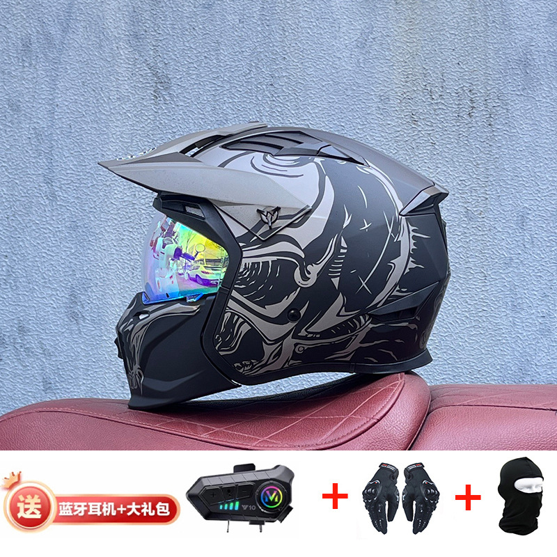 La motocicleta Orz Street Fighter se puede instalar con un casco Bluetooth para hombres y mujeres, un casco completo, una locomotora de cuatro estaciones, un casco combinado 3C extraíble retro
