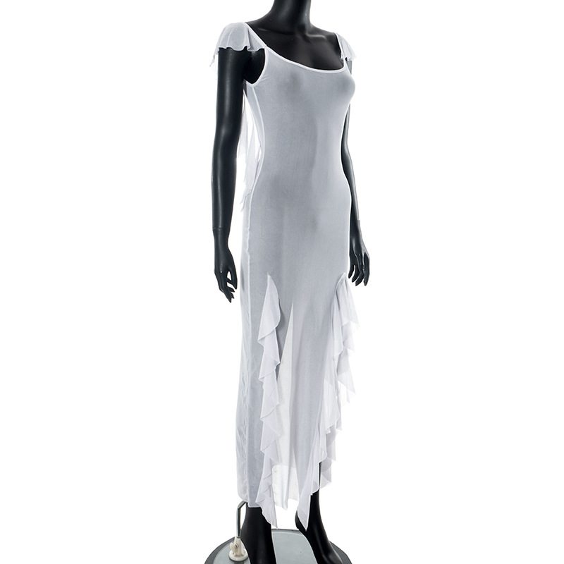 Sexy Backless Mesh Micro Transparent Tied Spaghetti Strap Dress Women Dress Summer