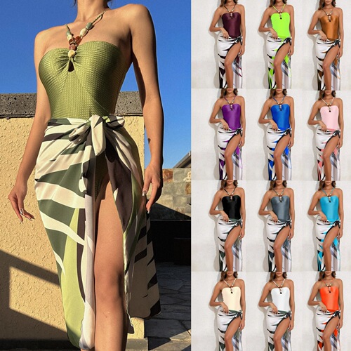 2024 European and American Women's One-Piece Swimsuit Multicolor Mesh Diamond Strap French Two-Piece Long Dress Bikini