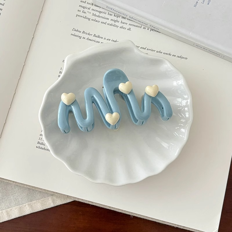 Wave amor agarrar clips para mujeres nuevo azul crema cabeza de tiburón clips de cabello de niña dulce toque de cabeza