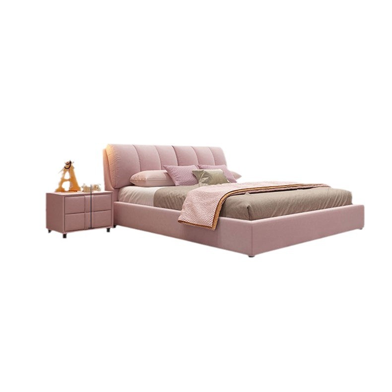 Princesa moderna simple estilo cama principal tela tecnología de almacenamiento cama princesa rosa niñas cama de tela marco de madera maciza