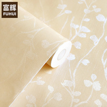 小枝叶米黄PVC自粘墙纸壁纸纯色欧式3D压纹彩装膜防水防潮墙贴纸