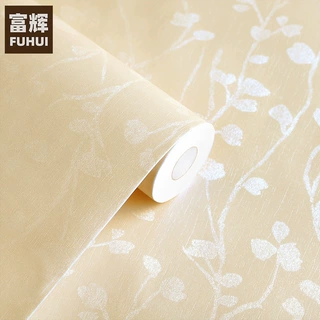 小枝叶米黄PVC自粘墙纸壁纸纯色欧式3D压纹彩装膜防水防潮墙贴纸