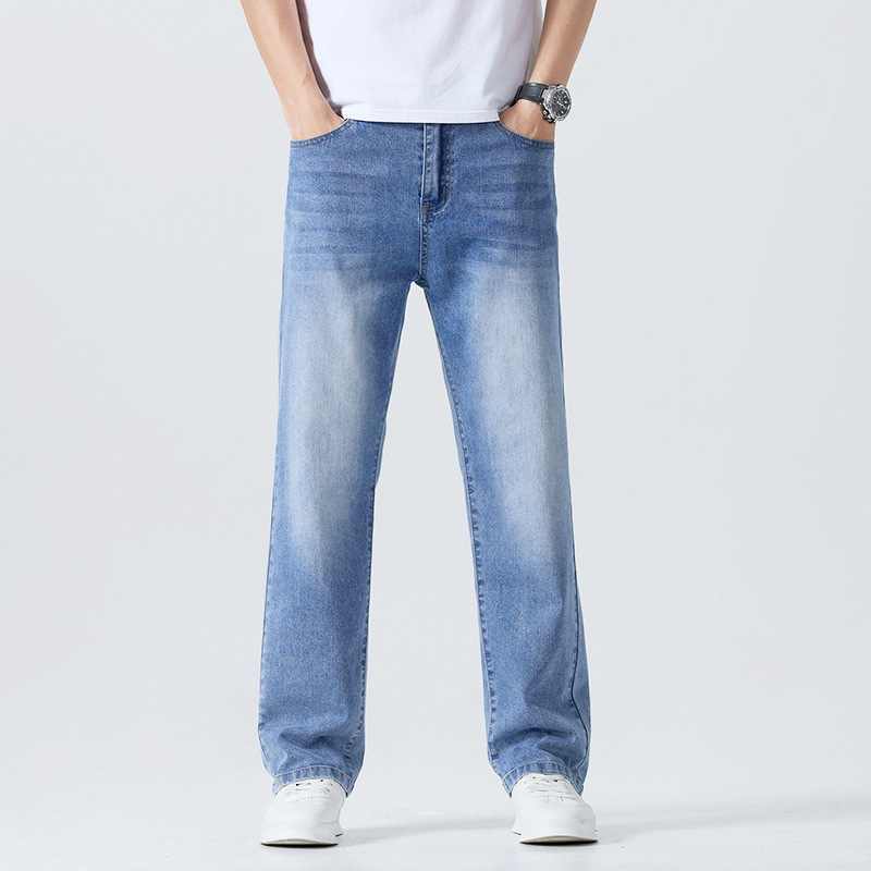 Summer New Style Cool and Handsome Washed Wide-Leg Jeans for Men, Simple, Fashionable, Loose, Slimming, Casual Straight Pants Summer New Style Cool and Handsome Washed Wide-Leg Jeans for Men, Simple, Fashionable, Loose, Slimming, Casual Straight Pants