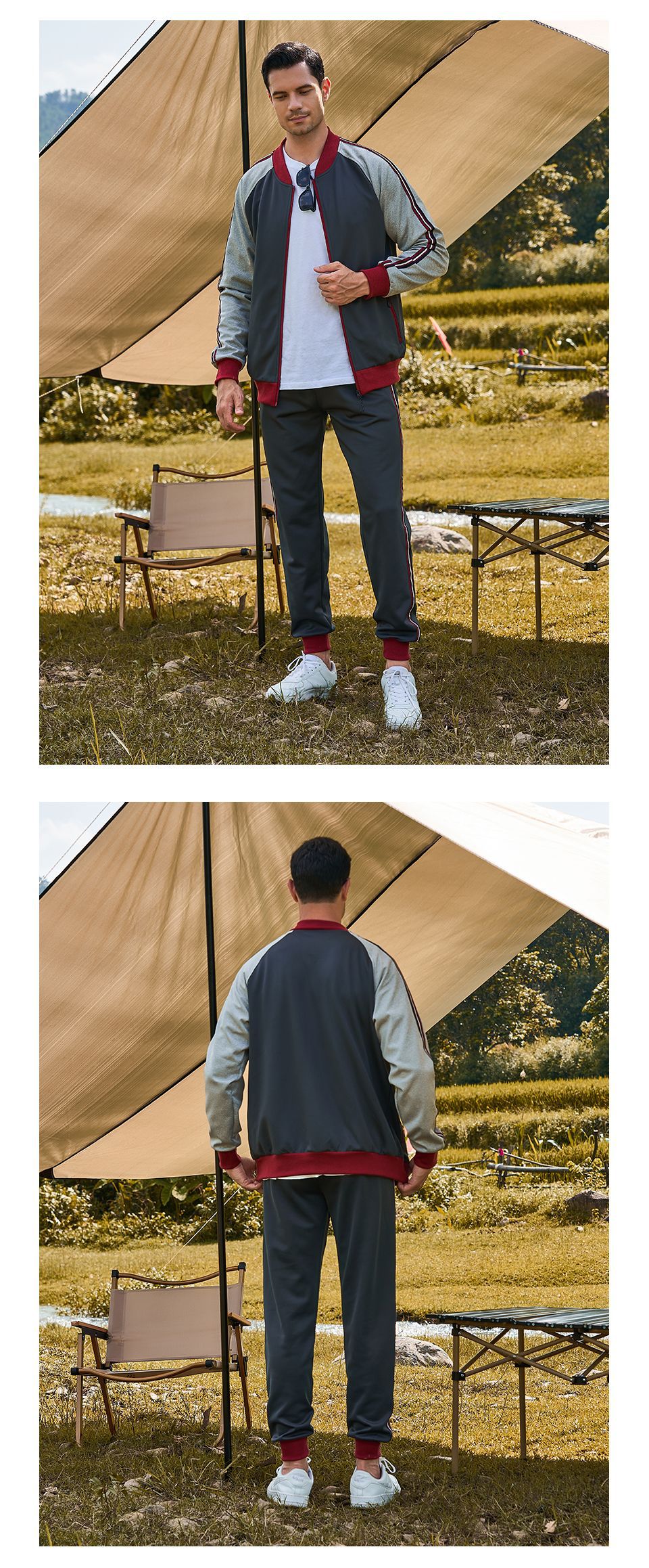 Herrenbekleidung Freizeitanzug Herren Retro Campus Style Casual Sports Zweiteiliger Cartoon-Abzeichen-Strickjacke-Sportanzug_voghion.com