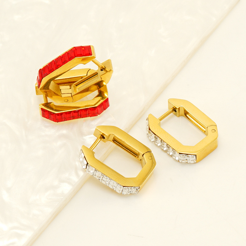 Moda geométrica europea y americana colorido ZIRCON titanio acero pendientes mujer ins estilo alto grado 18K Acero inoxidable pendientes al por mayor