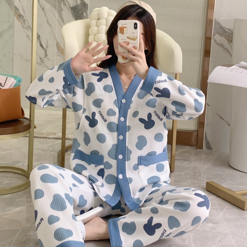 2025 pijamas de manga larga otoño y invierno ropa de aire de algodón intercalado embarazo y postpartum amamentación cálida ropa doméstica set