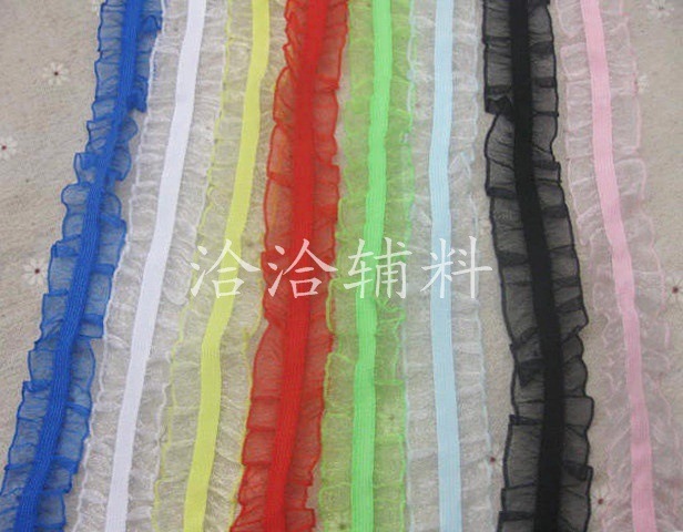 彩色百褶弹力花边 松紧木耳花边 服装辅料DIY配件 双边2.5CM一码