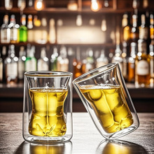 批发高硼硅玻璃杯家用水杯肌肉男美女威士忌酒杯透明双层隔热杯子