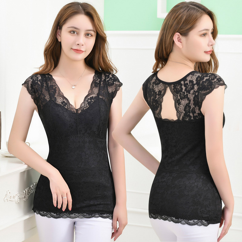Demi-season velvet lace keep warm tank top