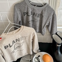 男童女童百搭长袖T恤儿童韩系字母印花休闲宽松大版T恤衫圆领上衣