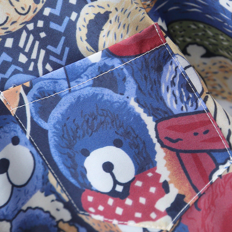 7181 Traje de camisa de oso para niños Verano de manga corta 2025 Nuevo estilo Camisa de dibujos animados de verano para niños Traje de tres piezas Verano