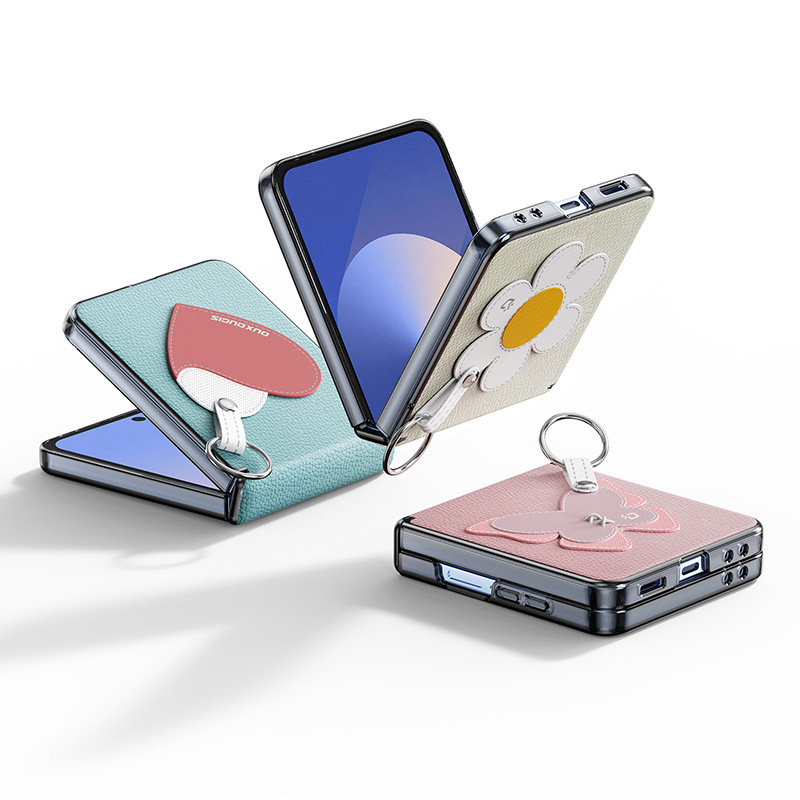 サムスン ZFlip7 磁気折りたたみ携帯電話ケース PU レザーリングストラップ付き小さな新鮮な保護ケース卸売に適しています|undefined
