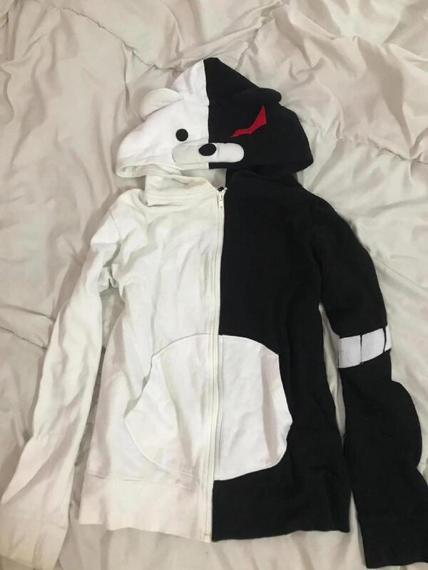 American Retro Vintage Ancient Punk Y2K Black and White Autumn and Winter Bear Splicing Hooded Outer Sweatshirt Jacket