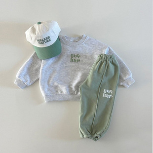 Spring and Autumn Baby and Young Children's Baby Pullover Pants Contrast Color Trendy Cotton Sweatshirt Sports Two-piece Suit