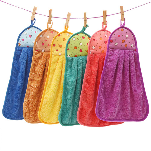 Kitchen hand towel, oil-free, lint-free, coral velvet absorbent rag, bathroom hanging type, thickened and enlarged cleaning cloth