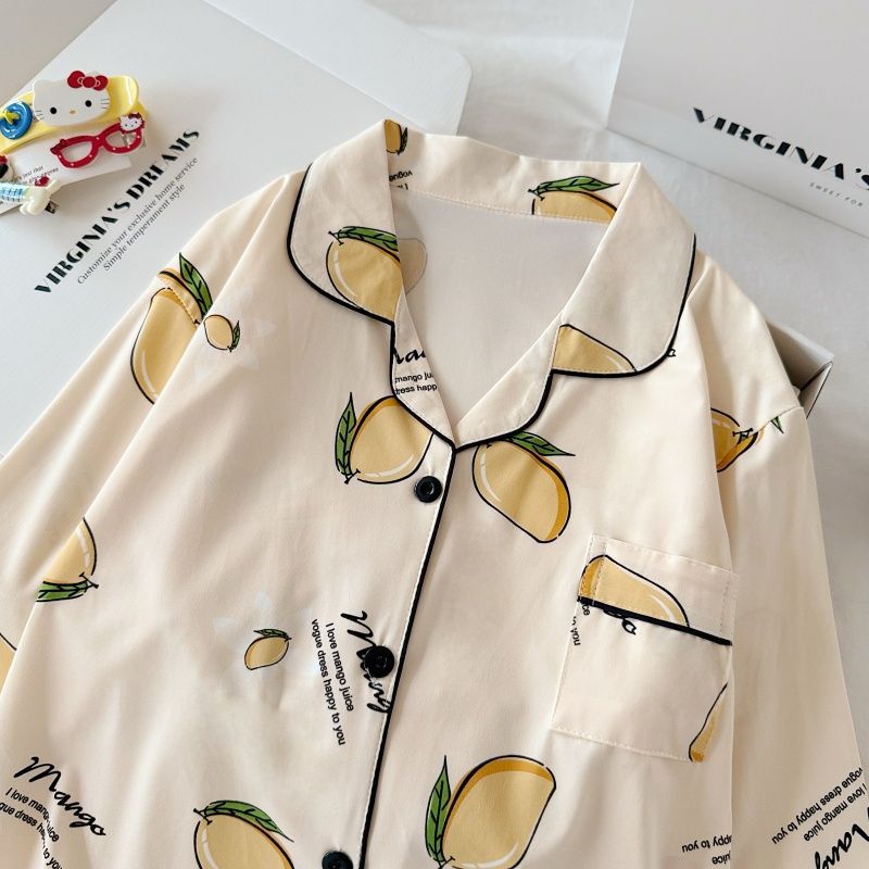 Pijamas al por mayor transfronterizos de algodón de mujer cardigan de otoño con solapa de mangas largas pantalones simples y cómodos set de ropa de hogar suelta