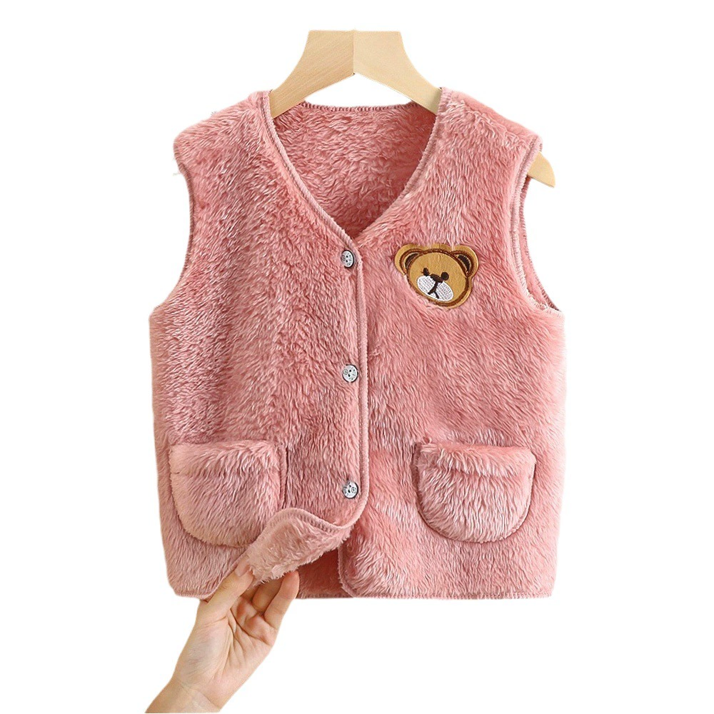 Новый детский жилет, весенне-осенний двухсторонний жилет из кораллового флиса на флисовой подкладке для мальчиков и девочек, фланелевый теплый жилет в Корейском стиле