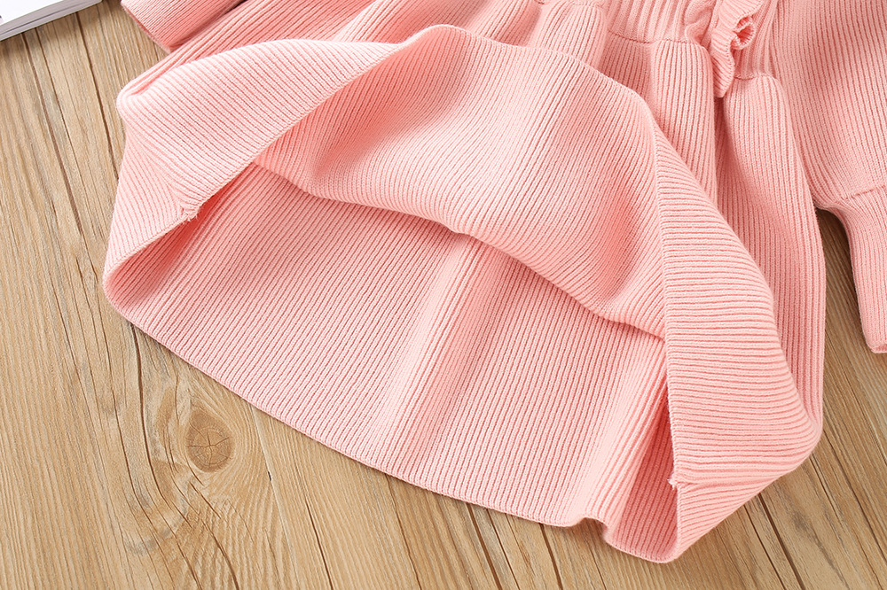 Girls Knitted Dress Autumn Winter Solid Colour Long Sleeve Style_voghion.com
