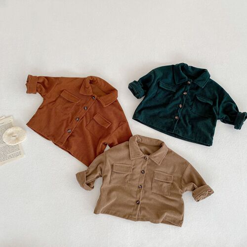 Spring and Autumn Infant Children's Male and Female Lapel Cardigan Jacket + Pants Corduroy Two-piece Set