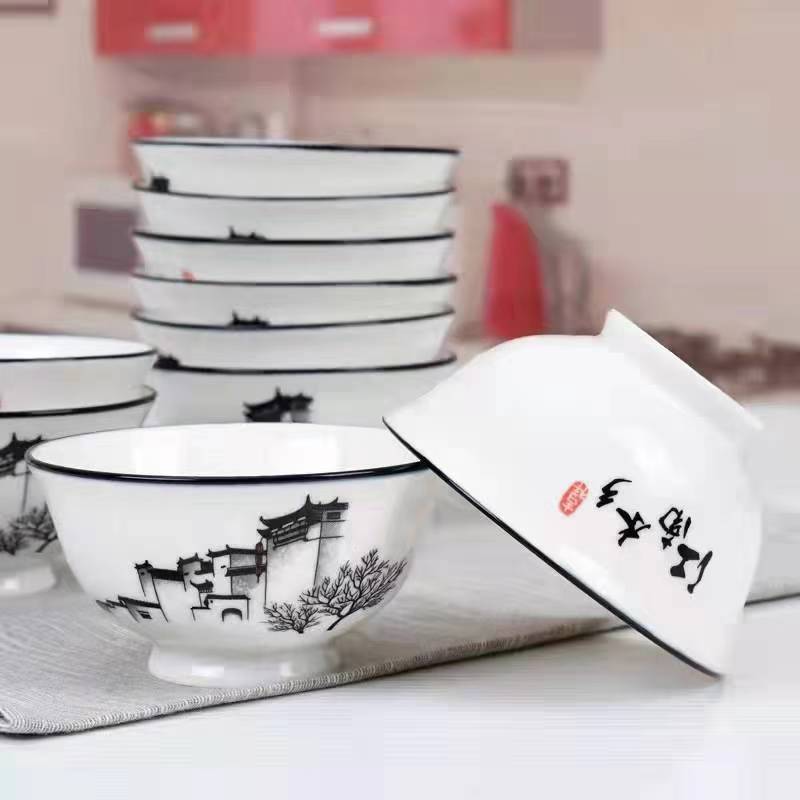 厂家批发高颜值陶瓷餐具江南水乡盘碗碟家用中式高脚防烫碗盘组合