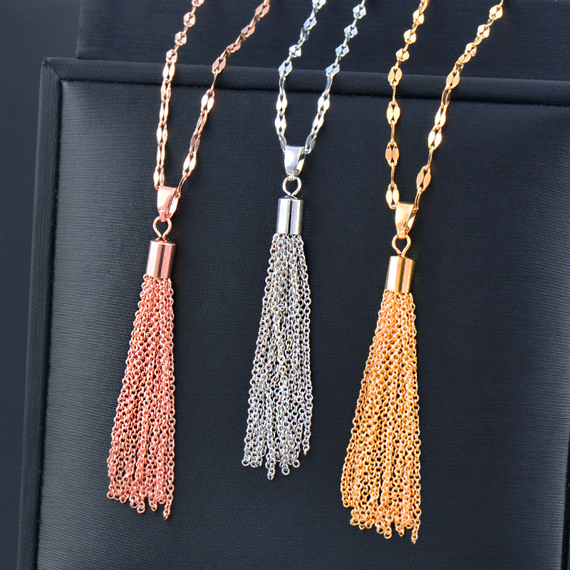 Ethnic Style Tassel Titanium Steel Inlaid Gold Pendant Necklace 1 Piece