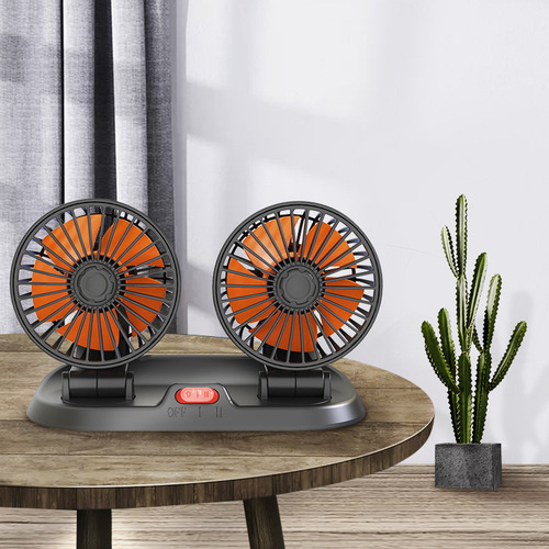 Car electric fan car double-head folding fan 24 large truck 12V car USB universal high wind can shake its head