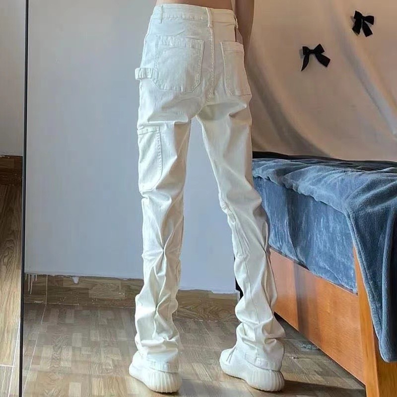 Pantalones Cargo Casuales Rectos Estilo Americano de Poliéster Corte Recto con Bolsillos para Uso Diario