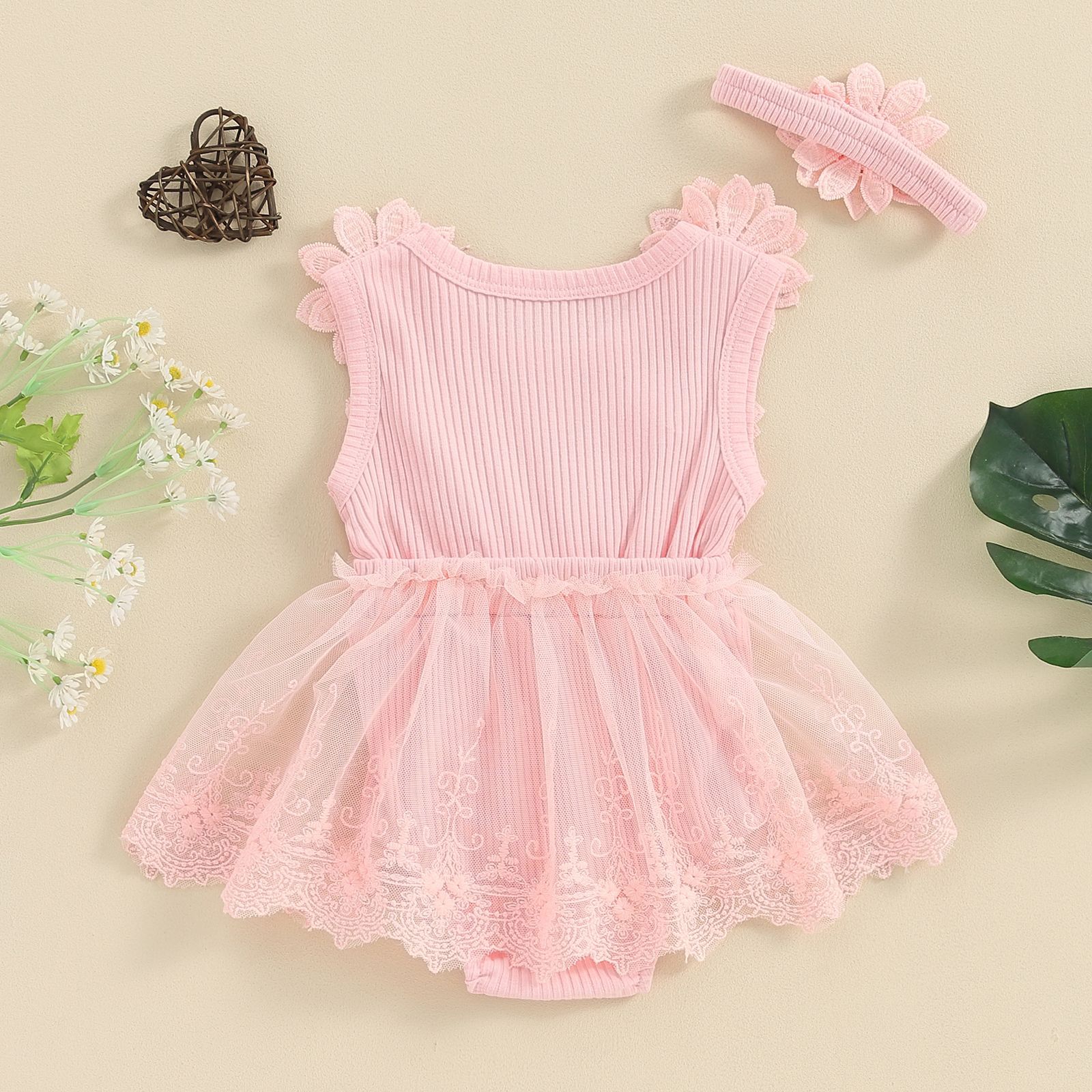 Cute Solid Color Flower Bow Knot Cotton Baby Rompers display picture 5