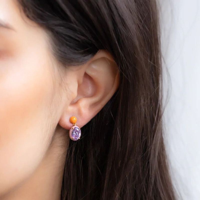 Fashion Oval Sterling Silver Drop Earrings Enamel Plating Inlay Zircon 925 Silver Earrings