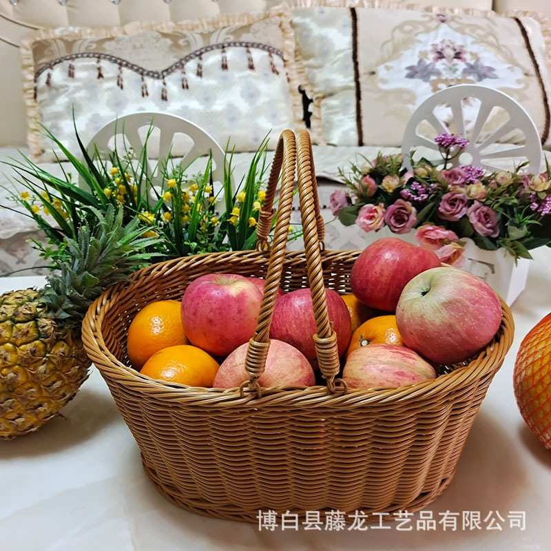 Cesta de ratán cesta de compras portátil de plástico recogiendo cesta de frutas merienda cesta de almacenamiento cesta de frutas y verduras cesta tejida cesta de picnic