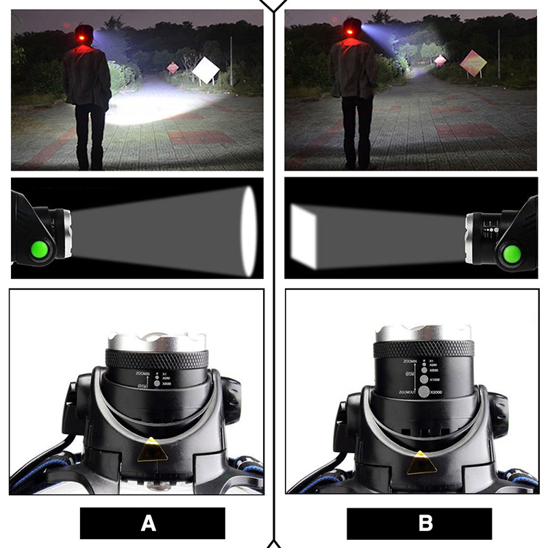 Cross-border sensing zoom LED headlamp outdoor fishing head-mounted lighting strong light charging headlamp factory wholesale