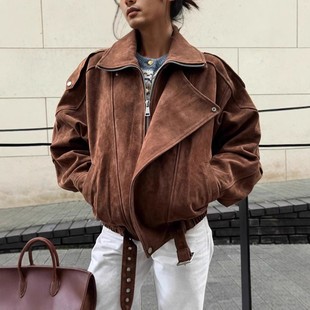 2025 Cross-Border European and American Clothing Jacket Retro Jacket Fashion Casual Brown Short Loose Jacket Jacket for Women