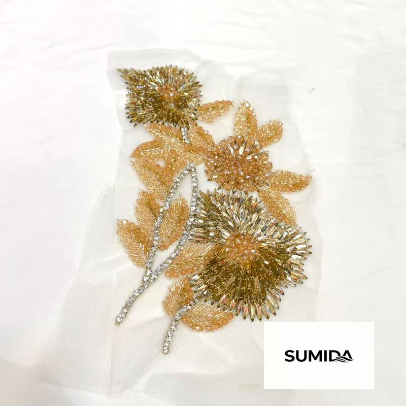 High-End Pure Handmade Indian Silk French Embroidery, Heavy-Duty Embroidered Appliques for Formal Dresses, Wholesale Decoration for Mother's Evening Gowns