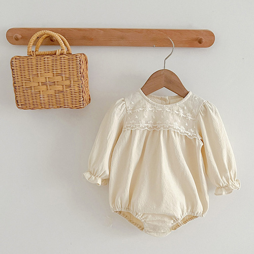Korean Version Sister Set Baby Girl Climbing Suit Infant Lace Edge Stand Collar Bodysuit Girls Dress Spring and Autumn Style