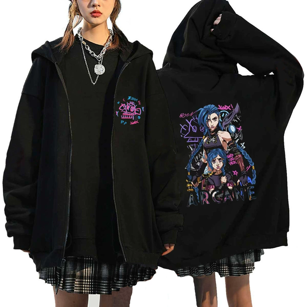 Аркейн Джинкс Zip Up куртки-monkey кукла-кролик граффити Гранж