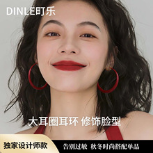 秋冬新款轻奢高级感S925纯银针耳环复古港风红色耳圈气质淑女耳饰