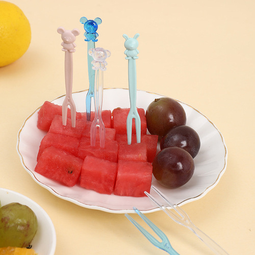 Disposable fruit fork wholesale 12 zodiac Chinese style 50-pack thickened two-tooth fruit cake snack fork